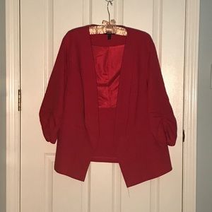 EUC Torrid Red Cutaway Ruched Sleeve Blazer Sz 2